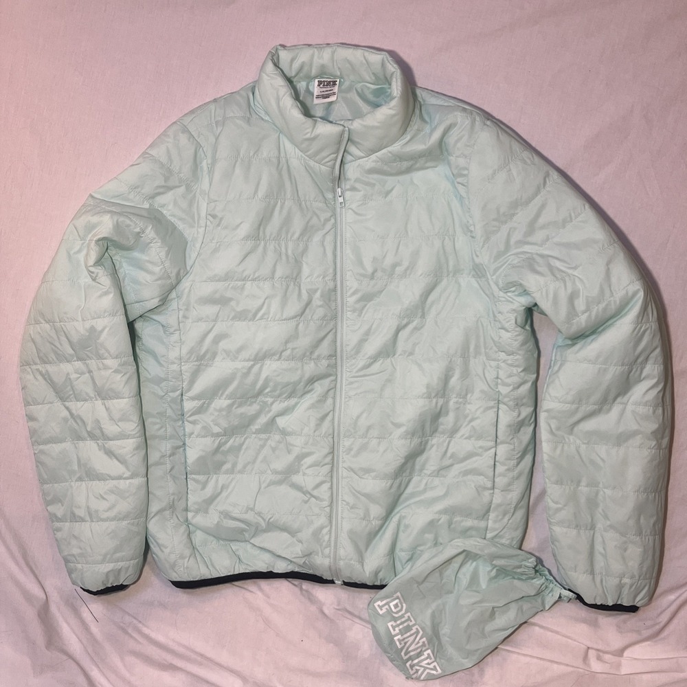 Victoria's Secret Pink Packable Puffer Jacket Coat  Mint Green Frosting Large